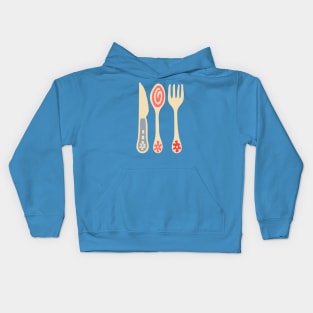 CUTLERY Retro Vintage Kitchen Utensils Knife Spoon Fork in Purple Pink and Red - UnBlink Studio by Jackie Tahara Kids Hoodie